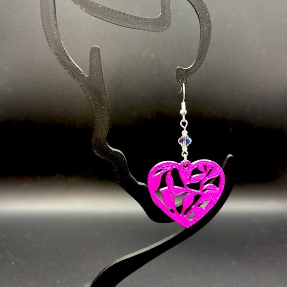 Handmade Heart Earrings - Pink - Picture 4 of 6